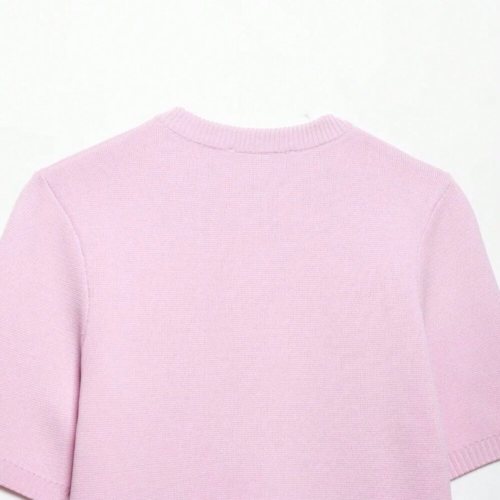 Pink Casual Women's Minimalist Versatile Short Sleeve Knit Top - Picture 8 of 8